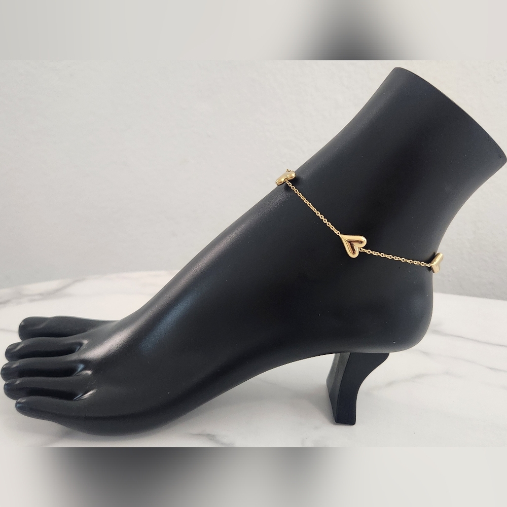 Three Heart Golden Charm Anklet